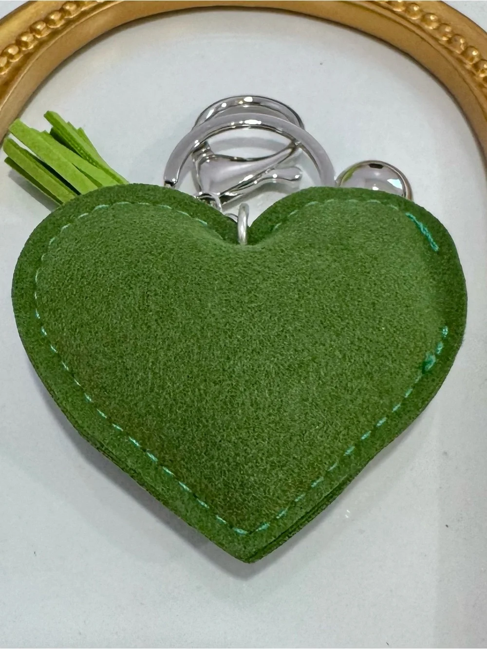 New Sparkle Green Camo Heart Keychain